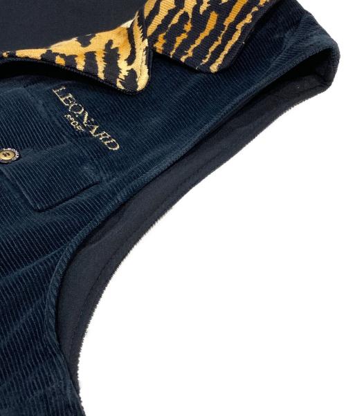 LEONARD SPORT（レオナール スポーツ）LEONARD SPORT (レオナール スポーツ) 裏地レオパード柄 ジップベスト ブラック サイズ:Lの古着・服飾アイテム