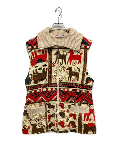 LEONARD SPORT（レオナール スポーツ）LEONARD SPORT (レオナール スポーツ) ノルディック柄切替 ニットベスト アイボリー×レッド サイズ:Lの古着・服飾アイテム