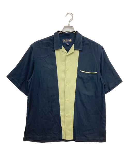 NATNAST（ナットナスト）NATNAST (ナットナスト) 半袖シルクシャツ ネイビー×グリーン サイズ:Mの古着・服飾アイテム