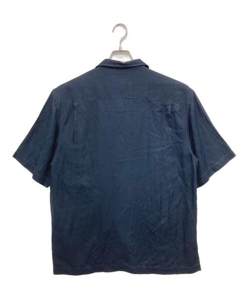 NATNAST（ナットナスト）NATNAST (ナットナスト) 半袖シルクシャツ ネイビー×グリーン サイズ:Mの古着・服飾アイテム