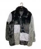 NO ID. BLACKノーアイディー ブラック）の古着「フェイクファーパッチワークコート」｜ブラック