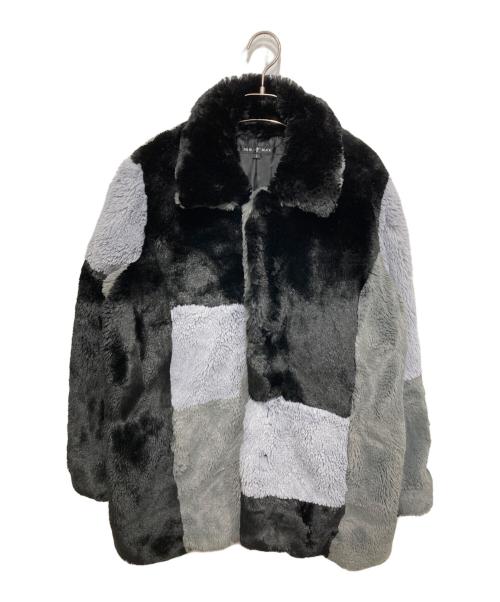 NO ID. BLACK（ノーアイディー ブラック）NO ID. BLACK (ノーアイディー ブラック) フェイクファーパッチワークコート ブラック サイズ:2の古着・服飾アイテム