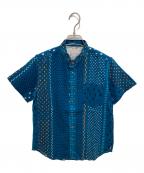 SOU・SOUソウソウ）の古着「Yousou. 高島縮 20/20 スタンドカラー半袖シャツ」｜ブルー