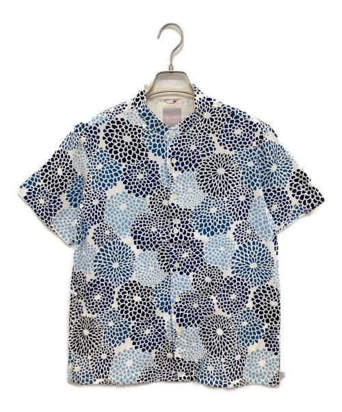 SOU・SOU（ソウソウ）SOU・SOU (ソウソウ) Yousou. 高島紬 スタンドカラー半袖シャツ ホワイト×ブルー サイズ:SSの古着・服飾アイテム