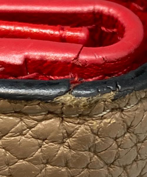 CELINE（セリーヌ）CELINE (セリーヌ) 3つ折り財布 ベージュ×レッドの古着・服飾アイテム