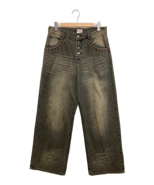 BADWAY（バッドウェイ）BADWAY (バッドウェイ) Grunge studs wide denim ブラック サイズ:Lの古着・服飾アイテム