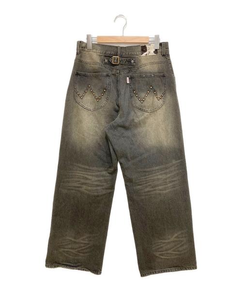 BADWAY（バッドウェイ）BADWAY (バッドウェイ) Grunge studs wide denim ブラック サイズ:Lの古着・服飾アイテム