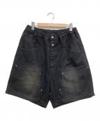 B.BALLSYボールジーブラザーズ）の古着「Double Knee Wide Baggy Half Pants」｜ブラック