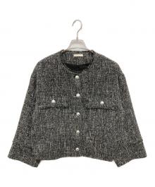 Loungedress（ラウンジドレス）の古着「ノーカラーツイードジャケット」｜ブラック