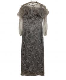 LeJa（レジャ）の古着「2WAYアシンメトリーフリルチュールフラワーIラインワンピースドレス」｜グレー