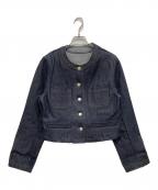 anuansアニュアンス）の古着「ノーカラーデニムジャケット」｜インディゴ