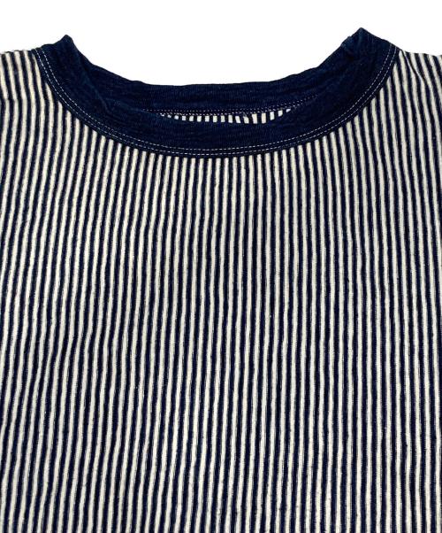 45R（フォーティファイブ・アール）45R (フォーティファイブ・アール) ヒッコリー天竺のパフTシャツ インディゴ×ホワイト サイズ:３の古着・服飾アイテム