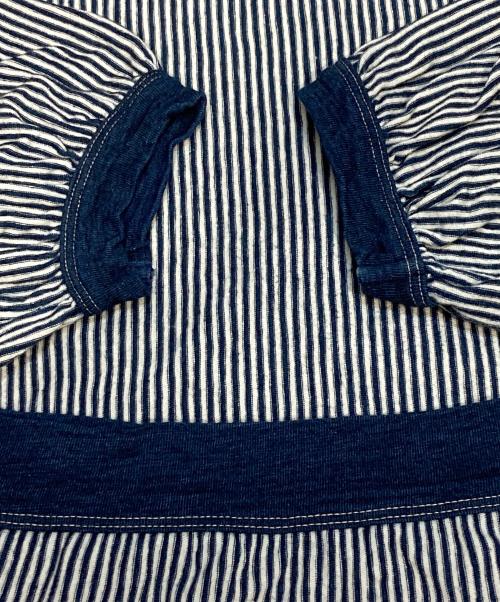 45R（フォーティファイブ・アール）45R (フォーティファイブ・アール) ヒッコリー天竺のパフTシャツ インディゴ×ホワイト サイズ:３の古着・服飾アイテム