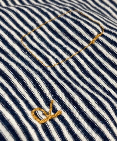 45R（フォーティファイブ・アール）45R (フォーティファイブ・アール) ヒッコリー天竺のパフTシャツ インディゴ×ホワイト サイズ:３の古着・服飾アイテム