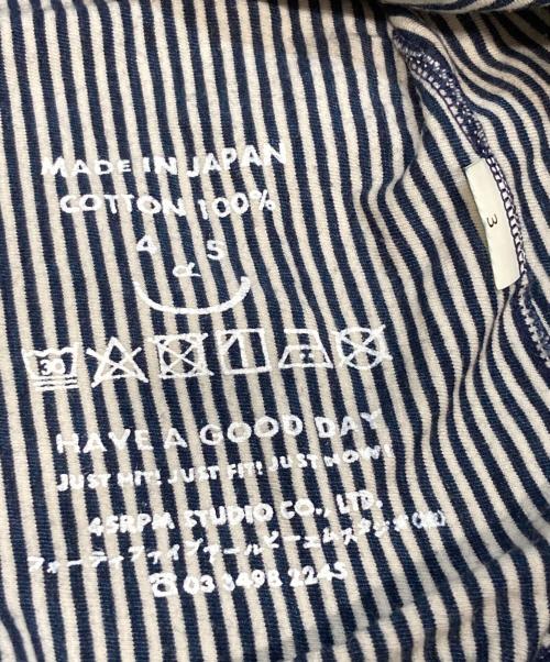 45R（フォーティファイブ・アール）45R (フォーティファイブ・アール) ヒッコリー天竺のパフTシャツ インディゴ×ホワイト サイズ:３の古着・服飾アイテム