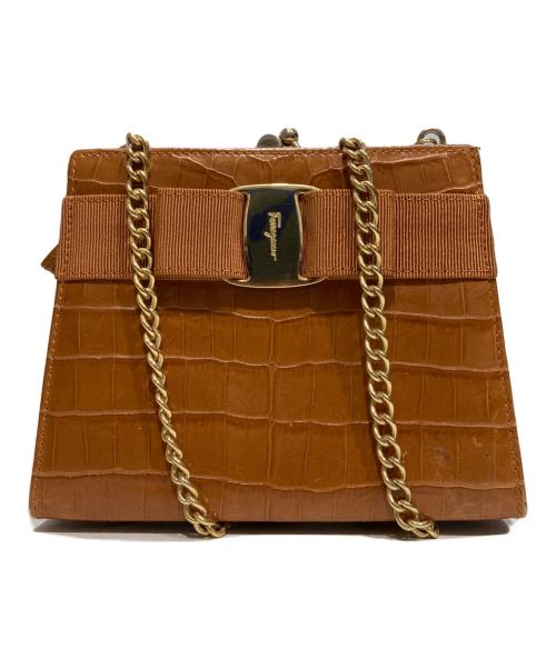 Salvatore Ferragamo（サルヴァトーレ フェラガモ）Salvatore Ferragamo (サルヴァトーレ フェラガモ) ヴァラリボン チェーンショルダーバッグ ブラウンの古着・服飾アイテム