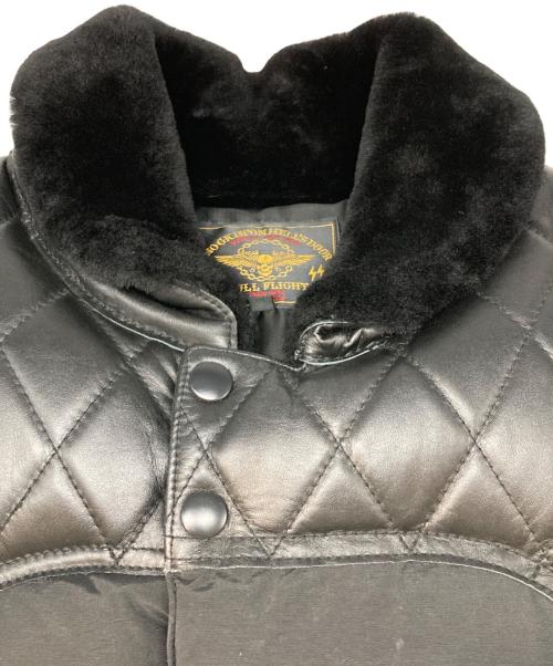 SKULL FLIGHT（スカルフライト）SKULL FLIGHT (スカルフライト) レザー切替ダウンベスト ブラック サイズ:XLの古着・服飾アイテム