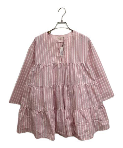 YORI（ヨリ）YORI (ヨリ) ストライプティアードチュニック ピンク サイズ:freeの古着・服飾アイテム