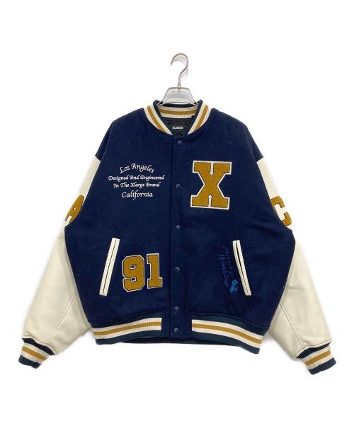 X-LARGE（エクストララージ）X-LARGE (エクストララージ) OG ロゴ バーシティジャケット ネイビー×アイボリー サイズ:Lの古着・服飾アイテム