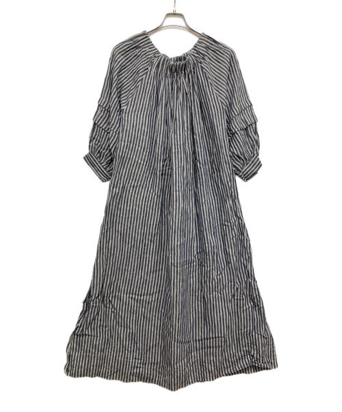 CLOTH&CROSS（クロスアンドクロス）CLOTH&CROSS (クロスアンドクロス) リネンストライプワンピース ブルー サイズ:2の古着・服飾アイテム