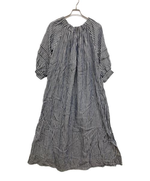 CLOTH&CROSS（クロスアンドクロス）CLOTH&CROSS (クロスアンドクロス) リネンストライプワンピース ブルー サイズ:2の古着・服飾アイテム