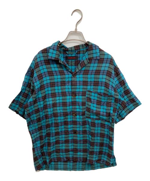 CABAN（キャバン）CABaN (キャバン) コットンリヨセル チェックオープンカラーシャツ グリーン×ブラウン サイズ:Sの古着・服飾アイテム