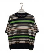 CABANキャバン）の古着「コットン マルチボーダー クルーネックプルオーバーニット」｜ブラック×グリーン