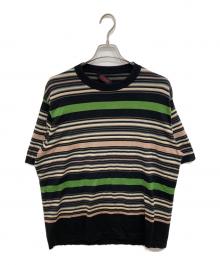 CABAN（キャバン）の古着「コットン マルチボーダー クルーネックプルオーバーニット」｜ブラック×グリーン