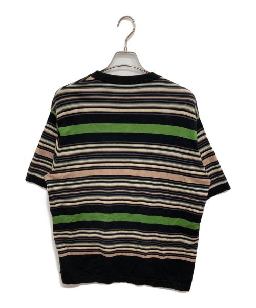 CABAN（キャバン）CABaN (キャバン) コットン マルチボーダー クルーネックプルオーバーニット ブラック×グリーン サイズ:Lの古着・服飾アイテム