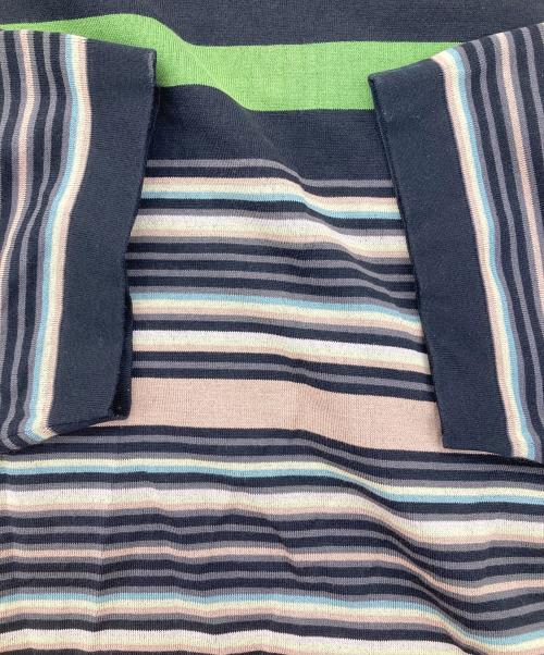 CABAN（キャバン）CABaN (キャバン) コットン マルチボーダー クルーネックプルオーバーニット ブラック×グリーン サイズ:Lの古着・服飾アイテム