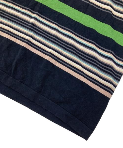 CABAN（キャバン）CABaN (キャバン) コットン マルチボーダー クルーネックプルオーバーニット ブラック×グリーン サイズ:Lの古着・服飾アイテム