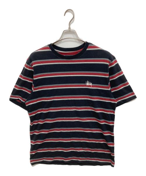 stussy（ステューシー）stussy (ステューシー) ボーダーTシャツ ネイビー×レッド サイズ:Mの古着・服飾アイテム