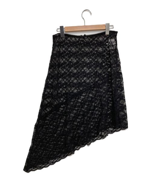 provoke（プロヴォーク）provoke (プロヴォーク) stretch lace asymmetry skirt ブラック サイズ:Fの古着・服飾アイテム