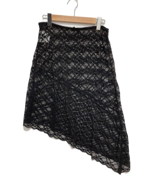 provoke（プロヴォーク）provoke (プロヴォーク) stretch lace asymmetry skirt ブラック サイズ:Fの古着・服飾アイテム