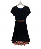 BLUE LABEL CRESTBRIDGEブルーレーベルクレストブリッジ）の古着「チェックリボン半袖ワンピース」｜ブラック