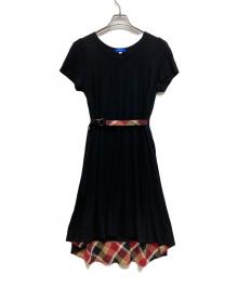 BLUE LABEL CRESTBRIDGE（ブルーレーベルクレストブリッジ）の古着「チェックリボン半袖ワンピース」｜ブラック