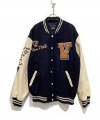 VAN JACヴァン・ヂャケット）の古着「レザー切替スタジャン」｜ネイビー×アイボリー