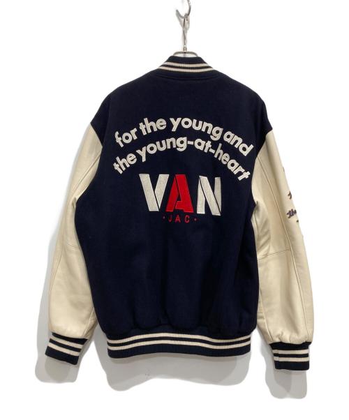 VAN JAC（ヴァン・ヂャケット）VAN JAC (ヴァン・ヂャケット) レザー切替スタジャン ネイビー×アイボリー サイズ:4Lの古着・服飾アイテム