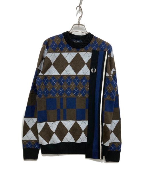 FRED PERRY（フレッドペリー）FRED PERRY (フレッドペリー) ロゴ刺繍アーガイルニット ネイビー×ブラウン サイズ:Mの古着・服飾アイテム