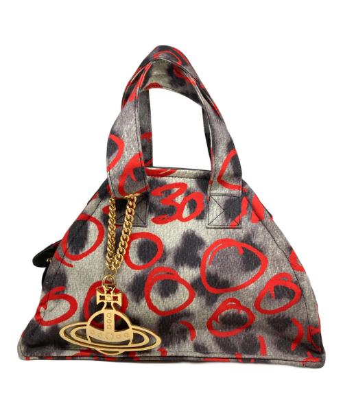 Vivienne Westwood（ヴィヴィアンウエストウッド）Vivienne Westwood (ヴィヴィアンウエストウッド) ヤスミン レオパードハンドバッグ レッド×グレーの古着・服飾アイテム