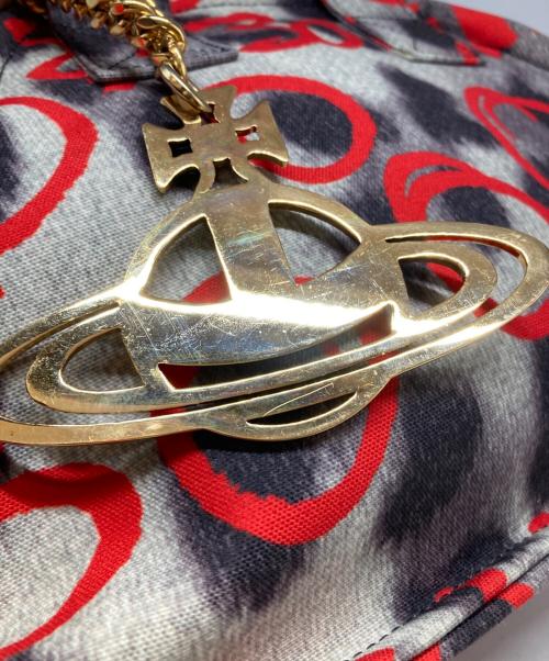 Vivienne Westwood（ヴィヴィアンウエストウッド）Vivienne Westwood (ヴィヴィアンウエストウッド) ヤスミン レオパードハンドバッグ レッド×グレーの古着・服飾アイテム
