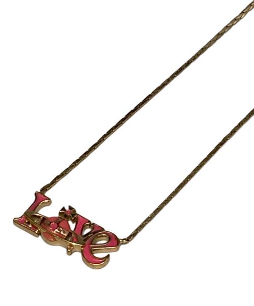 Vivienne Westwood（ヴィヴィアンウエストウッド）Vivienne Westwood (ヴィヴィアンウエストウッド) LOVEモチーフネックレス ピンク×ゴールドの古着・服飾アイテム