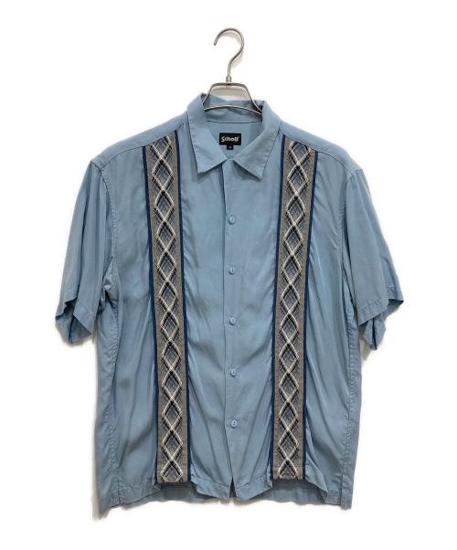 Schott（ショット）Schott (ショット) LINE 2TONE SS SHIRT スカイブルー サイズ:Mの古着・服飾アイテム