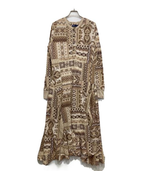 POLO RALPH LAUREN（ポロ・ラルフローレン）POLO RALPH LAUREN (ポロ・ラルフローレン) ジオメトリック ワッフルニット ヘンリーワンピース ブラウン サイズ:XL（175/100A）の古着・服飾アイテム