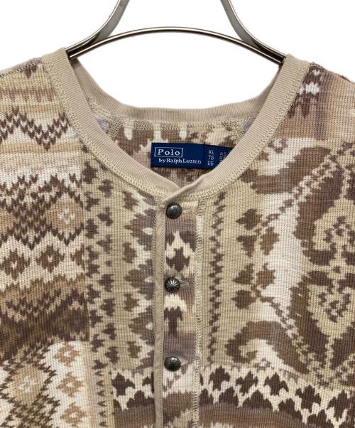 POLO RALPH LAUREN（ポロ・ラルフローレン）POLO RALPH LAUREN (ポロ・ラルフローレン) ジオメトリック ワッフルニット ヘンリーワンピース ブラウン サイズ:XL（175/100A）の古着・服飾アイテム