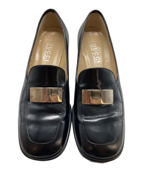 GUCCI（グッチ）GUCCI (グッチ) シルバープレートローファー ブラック サイズ:351/2の古着・服飾アイテム