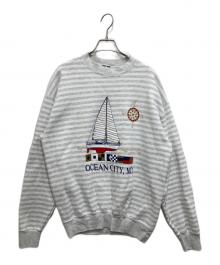 H.L.MILLER（エイチエルミラー）の古着「プリントボーダースウェット」｜ホワイト×グレー