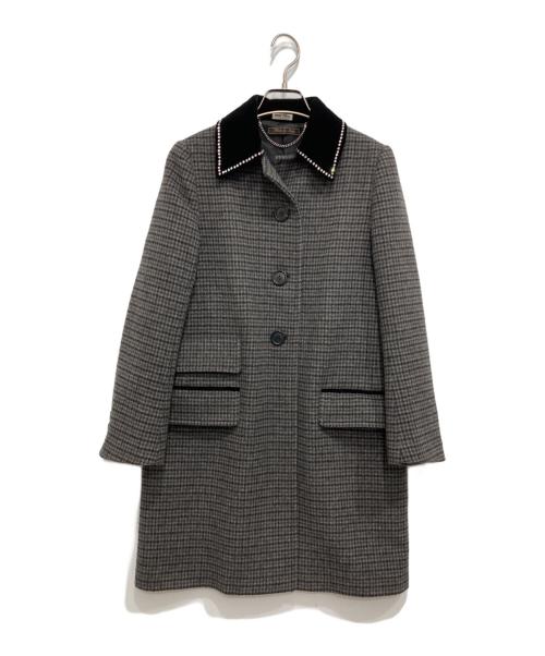 MIU MIU（ミュウミュウ）MIU MIU (ミュウミュウ) 千鳥格子柄コート グレー サイズ:38の古着・服飾アイテム