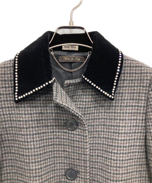 MIU MIU（ミュウミュウ）MIU MIU (ミュウミュウ) 千鳥格子柄コート グレー サイズ:38の古着・服飾アイテム
