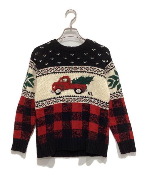 POLO RALPH LAUREN（ポロ・ラルフローレン）POLO RALPH LAUREN (ポロ・ラルフローレン) トラックインターシャウールニット ブラック×レッド サイズ:表記なしの古着・服飾アイテム